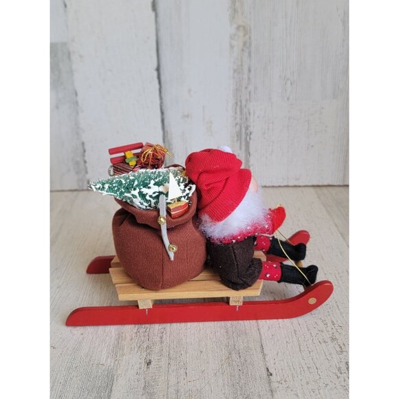 Village gnomes red sled present tree Xmas Decor figure - Picture 2 of 7